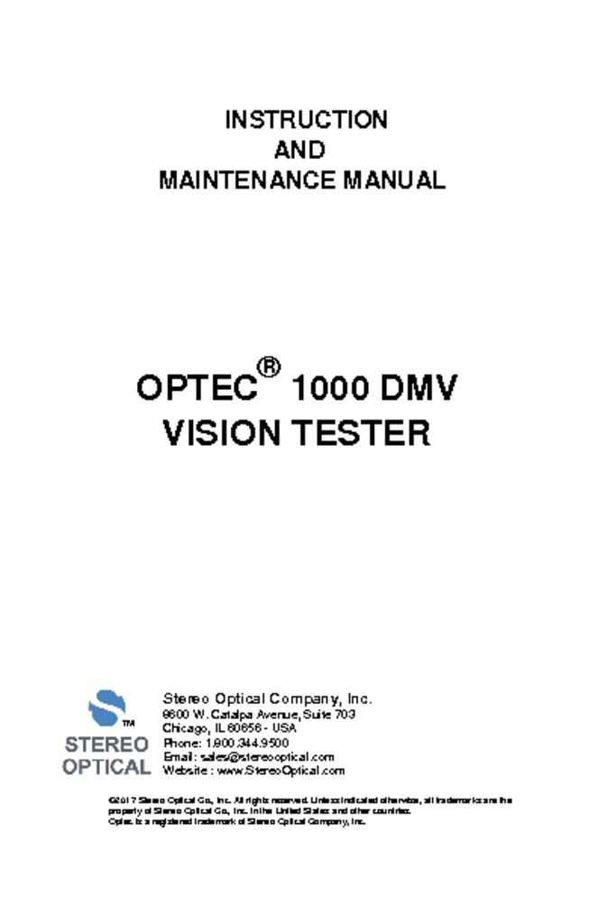 OPTEC 1000 DMV Manual (PN 70099) 07 2017 Stereo Optical